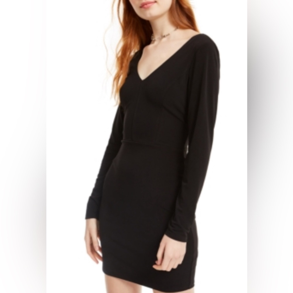 Crystal Doll Medium Jr’s Black Long Sleeve Open Back Deep V Front BodyCo…
